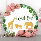 Aperturee - Safari Monstera Gold Animals Wild One Round Backdrop